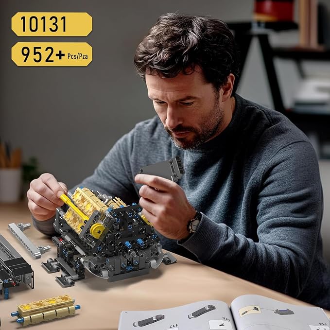 Mould King W16 Engine Building Blocks Set, Combustion Engine Model that Runs, Mini Engine Build Kit for Adults with Battery and Motor, Engineering Construction STEM Toy for Teens(952 Pcs)