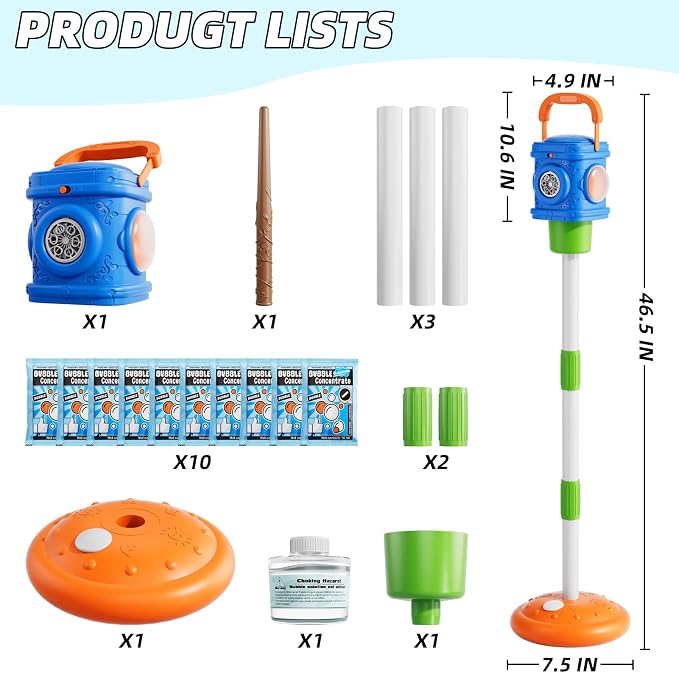 4-in-1 Street Lamp Bubble Machine for Toddlers 1-3 4-8, Bubble Toys Gifts for Kids Boys Girls, Automatic Stand Bubble Maker with R/C Wand, Adjustable Height - Outdoor/Indoor Party Favor