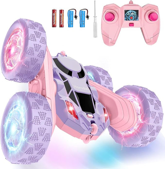 Hamdol Remote Control Car, Double Sided 360°Rotating 4WD RC Cars, with Sparkling LED Wheels, 2.4GHz Electric Race Stunt Toy Car, Rechargeable Toy Cars for Boys Girls Birthday Valentines Gift
