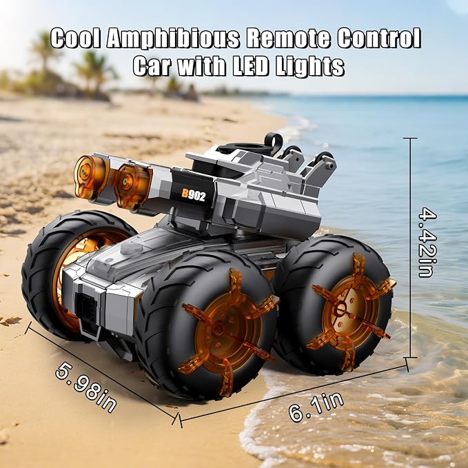 Amphibious Remote Control Car with Water Gun, Waterproof RC Monster Truck Toys 4WD All-Terrain RC Cars, Gesture Sensing Rc Stunt Car, RC Trucks Toys Gifts for 8 9 10 11 12 Year Old Boys