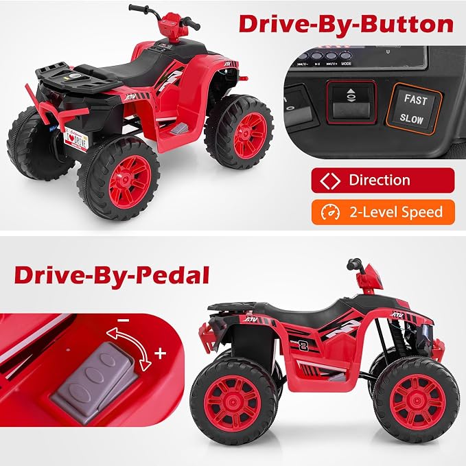 Costzon Kids ATV, 24V Four Wheeler Quad Ride on Car w/Forward/Backward, 2 Speeds, Wireless Connection, Music, Radio, LED Lights, Electric Vehicle Toddler 4 Wheeler for Kids, Boys & Girls 3-8 (Red)