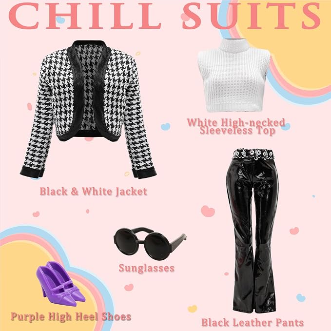 15 PCS Doll Clothes & Accessories Includes 5 Stylish Doll Outfit, Hooded Wear, Dress, Jacket, Casual Clothing with 5 Pairs of Shoes 5 Accessories for 11.5 Inch Girl Dolls Fashion Set