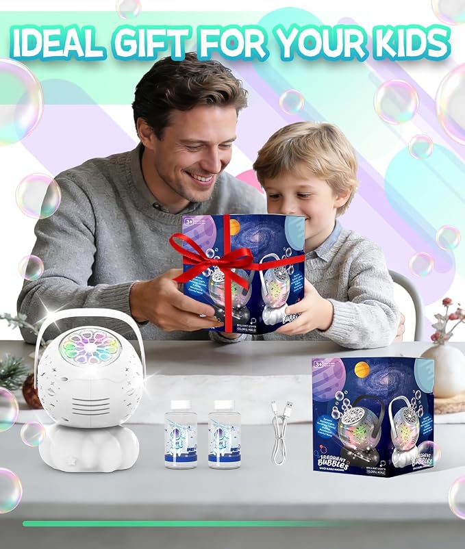 Upgraded Bubble Machine, Integrated USB-C Rechargeable, 9Colors RGB Light, 20.3oz Big Tank, 35000+ Bubbles - Bubble Maker for Kids Toddlers 1-3, Birthday, Parties - Outdoor Toys Gift for Boy Girl