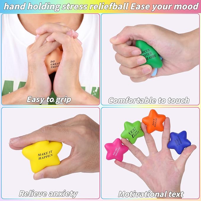 96 Pieces Star Motivational Stress Balls 2 Inch Inspirational Stress Relief Ball Bulk Hand Exercise Balls Encouraging Blue Foam Balls Anxiety Small Balls with Quotes for Kids Adults Teens, 12 Styles
