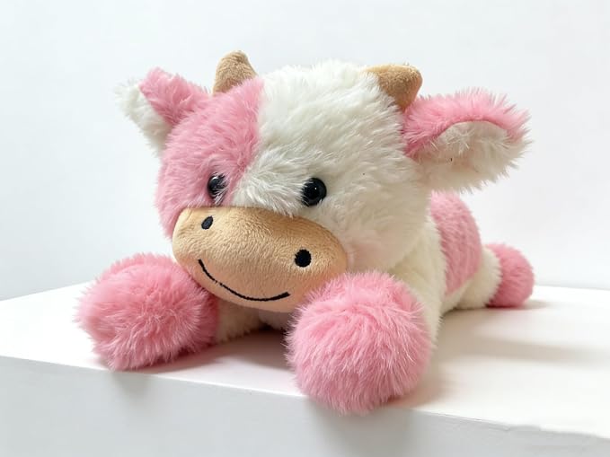 YUKOUQIAN Cute Cow Plush Stuffed Animal Doll Toy 10 inch for Girls Boys (pa Cow Pink)