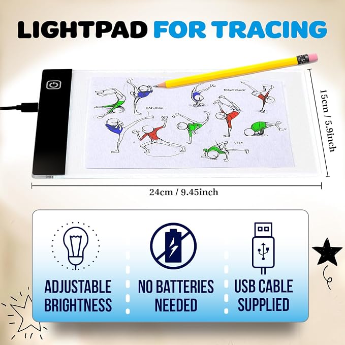 Flip Book Kit with LED Light Pad. Includes 240 Sheets Flip Book Paper with Screws for Drawing and Tracing. Animation Paper/Blank Flip Books for A5 Flipbook Kit for Kids 9-12 6-8. LED Light Box