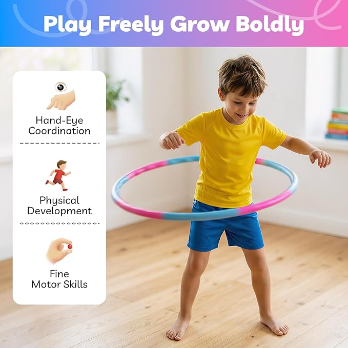Liberry Kids Exercise Hoop, Detachable Fitness Rings for Workout, Adjustable Plastic Hoop for Home, Gym, Dance, Sport Toy Gift in Blue, Pink