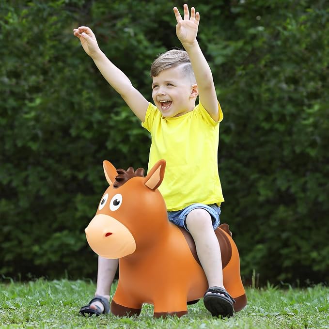 ZOOJOY Inflatable Horse Hopping Toys, Bouncy Animal Hopper Toys for Toddlers, Outdoor Indoor Bounce and Ride On Horse Bouncer for Boys Girls, Birthday Gifts for 18 Months 2 3 4 5 6 Year Old with Pump