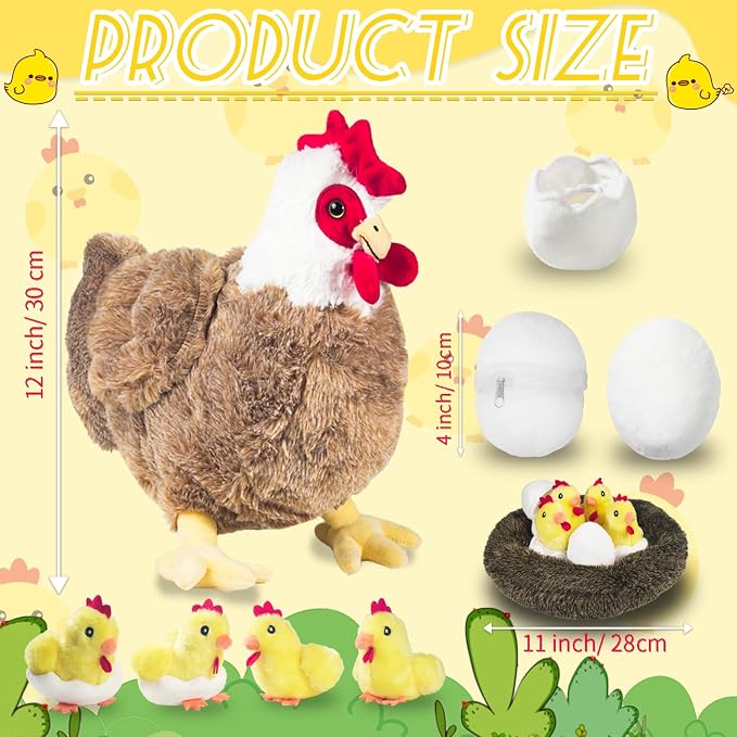Youthfuljive 9 in 1 Chicken Stuffed Animal Set, Stuffed Chicken Plush Toy Egg Laying Hen with Zipper and Baby Chicks Plush Chickens Eggs and Coop Chicken Toys for Kids Girls Boys Birthday