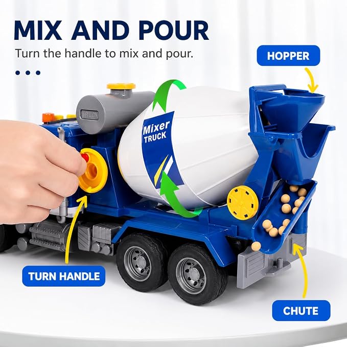 14" Blue Large Cement Mixer Truck Toy, Toddler Truck,for Boys Girls 3 4 5 6 7 8 Years Old,with Lights & Sounds,Holiday and Birthday Gift