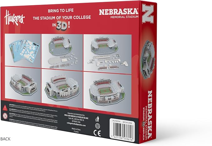 Pro-Lion 3D Jigsaw Puzzle of Nebraska Memorial Stadium – 162 Pieces | Nebraska Huskers College Football Model | NCAA Football Stadium Building Kit | Creative Gift for Men, Boys & Kids Aged 8+