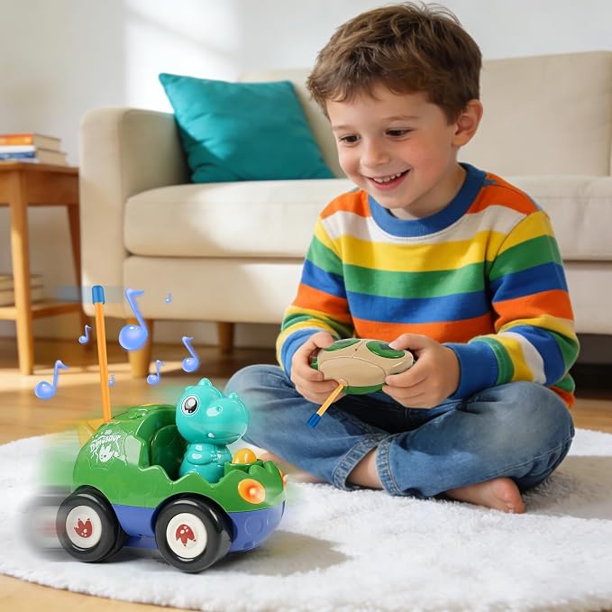 Remote Control Dinosaur Car for Kids - Dino RC Car Toys for Toddler Ages 18+ Months with Lights and Music, Birthday Gifts for Boys Ages 2 3 4 5 Years Old