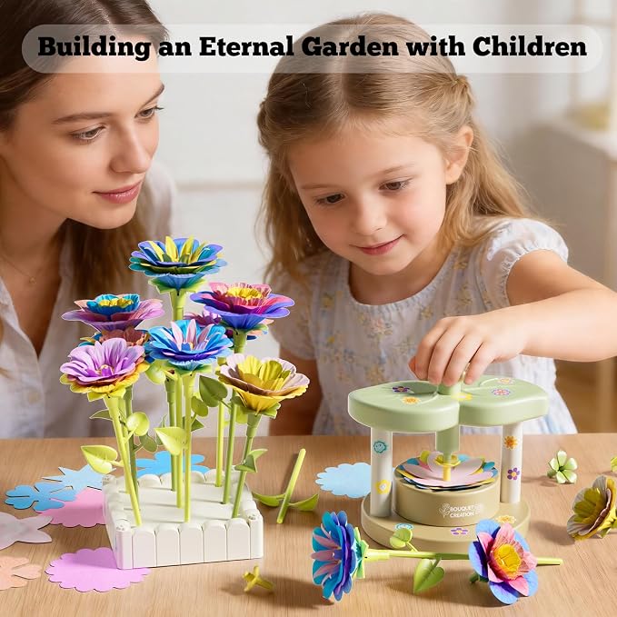 SJIADA Flower Making Kit for Kids, DIY Flower Craft Kit, Educational Fabric Flower Bouquets Kit Toys, Reusable Art Flower Crafts Activity Toy for Kids, Birthday for 4-8 Year Old Little Girls Gifts