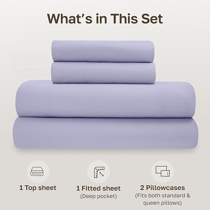 California Design Den Full Sheets Set - Soft 100% Organic Cotton Bed Sheets with Deep Pockets, Crisp Percale, Breathable and Durable Bedding Set - Lavender Mist