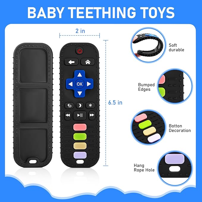 Avkast Teething Toys for Baby 3 6 12 18 Months, TV Remote Control Shaped Baby Teether Toys Chew Toys, Food Grade Silicone Teething Toys for Infants, BPA Free, for Baby Gum Relief