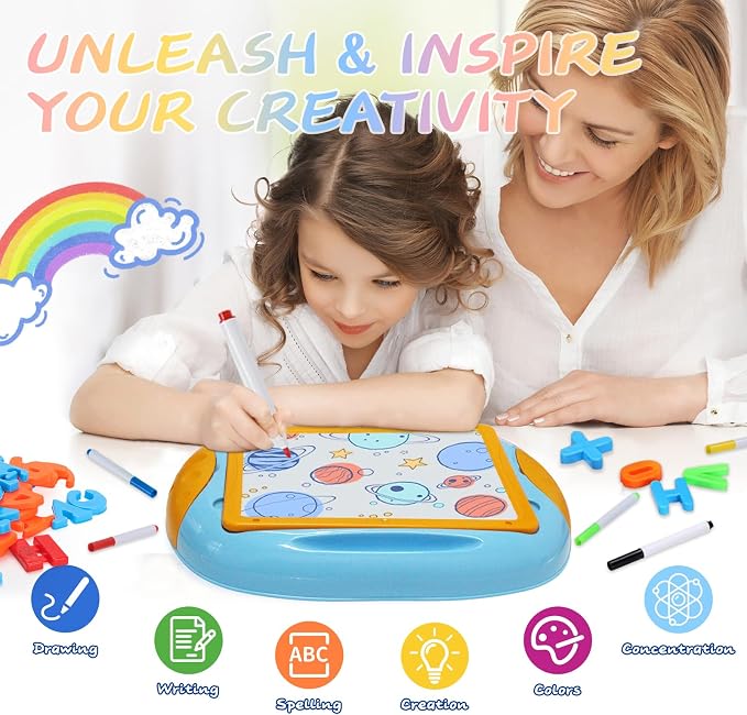 MAYESAR Toy for 1-2 Year Old Boys,Toddlers Toys with Magnetic Letters and Numbers, Art Easel for Kids 1 2 Year Old, Boy Birthday Christmas Gifts (Blue,Orange)