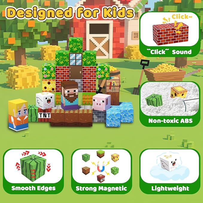 48 PCS Magnetic Blocks - Magnetic Building Blocks for Kids, Magnetic Cubes Sensory Toy for STEM Boys and Girls Christmas Birthday Gifts