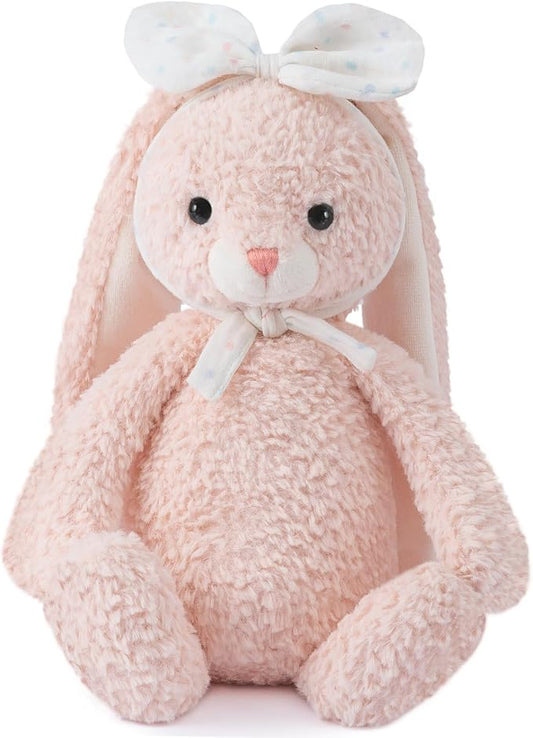 Bunny Stuffed Animal Soft Rabbit Cuddly Toy 10'' Long - Eared Plush Bunny with White Bow Headband Plush Toys for Babies and Toddlers