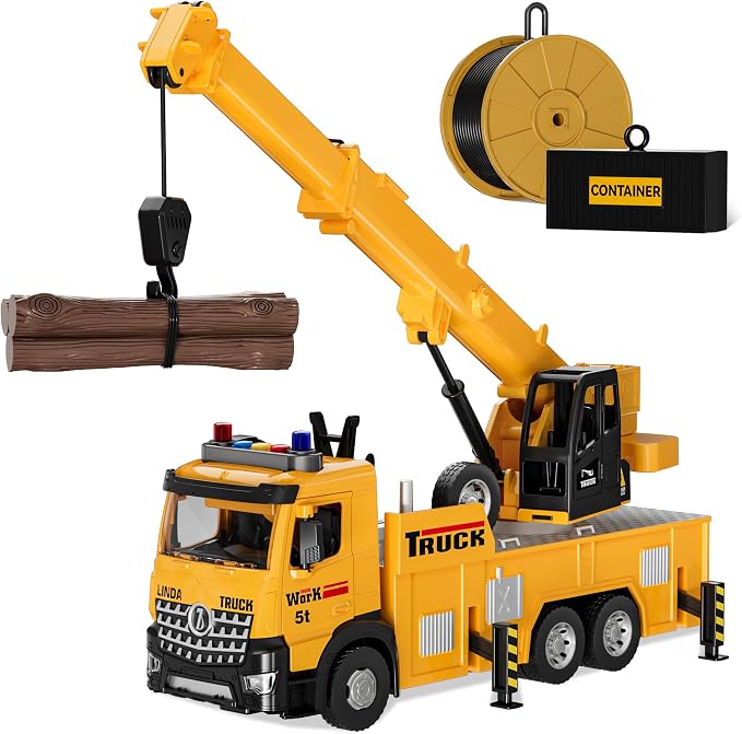 Mobile Crane Tow Truck Toy for Logging Farm Port Shipyard Building Bridge Construction Vehicles Engine Machine City Gravity Lifting Arm Kids Boys Age 3-5 4-7 Years Old Christmas Birthday Easter Gifts