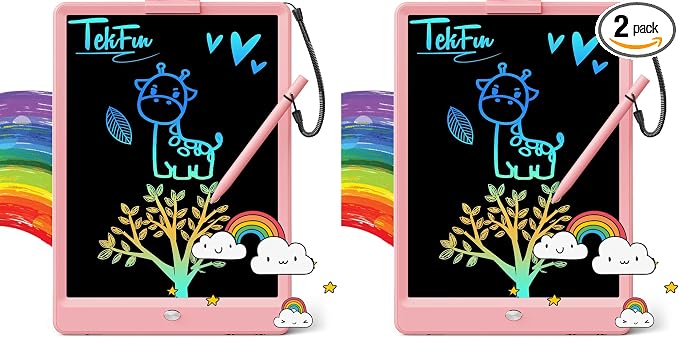 TEKFUN LCD Writing Tablet for Kids, 10-inch Coloring Drawing Pad, Mess Free Doodle Board, Christmas Gifts for Girls and Toddlers, Toys for 3 4 5 6 7 8 Year Old Boys (Pink) (Pack of 2)
