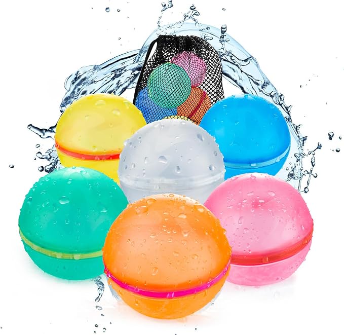 6 PCS Reusable Water Balloons, Refillable Magnetic Water Balls for Outdoor Games, Self Sealing Water Splash Bomb Quick Fill for Summer Fun, Pool Beach Toys for Kids Ages 3-12