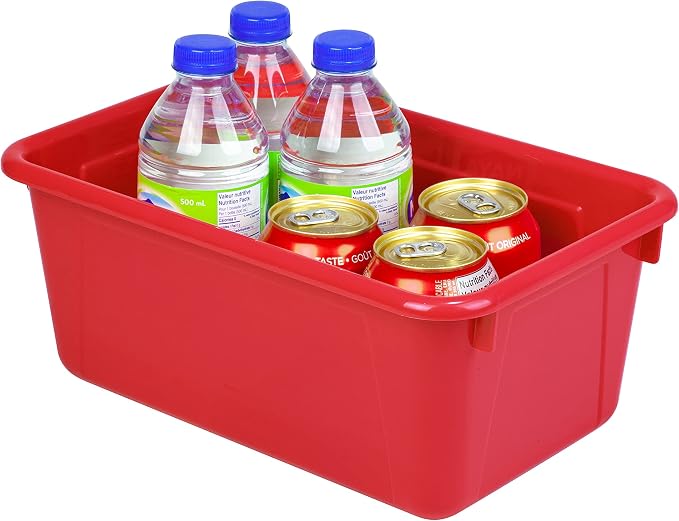 Storex Small Cubby Bins – Plastic Storage Containers for Classroom, 12.2 x 7.8 x 5.1 inches, Class Red, 5-Pack (62415A05C)