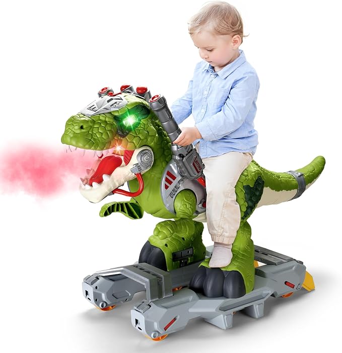 Dinosaur Ride On Toy Cars for Kids, Toddler Electric Ride On Toys with Music, Light & Smoke, Preschool Kids Scooter Foot-to-Floor Walker Indoor Outdoor,Birthday Xmas Gifts for Boys Age 3 4 5