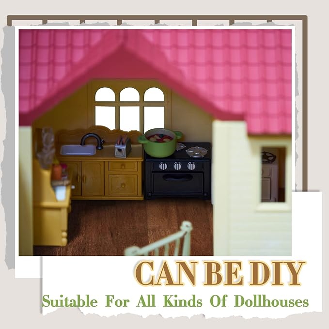 Flutesan 6 Pcs Miniature Dollhouse Wallpaper and Flooring Peel and Stick Mini DIY Self Adhesive Dollhouse Accessories 8.27 x 11.69 Inch (Elegant Style)