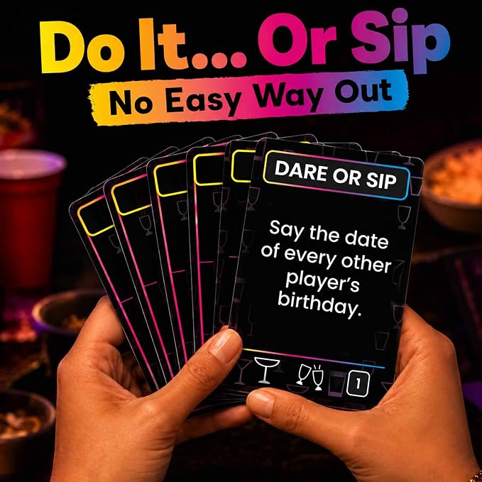 QUOKKA Dare Or Sip Party Card Game – Adults Only Drinking-Style Game with 95 Tasks for Friends, Couples & Games Nights, Bold Challenges & Funny Dares Ages 21+