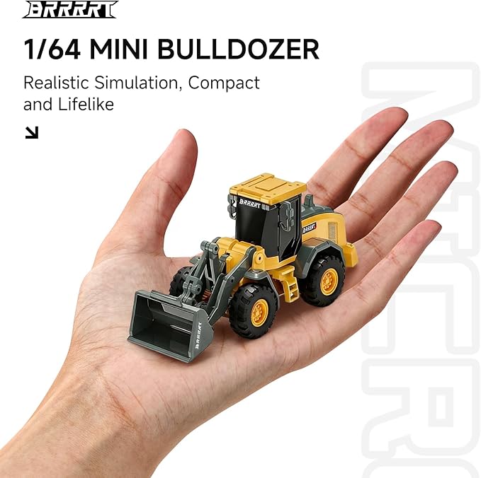 BRRRRT 1/64 RC Bulldozer Toy,Full Proportion RC Construction Vehicles Supports Pushing-Lifting-Moving,Type-C Direct Charging Alloy Remote Control Bulldozer,Birthday Gifts for Boys and Girls Age 3+