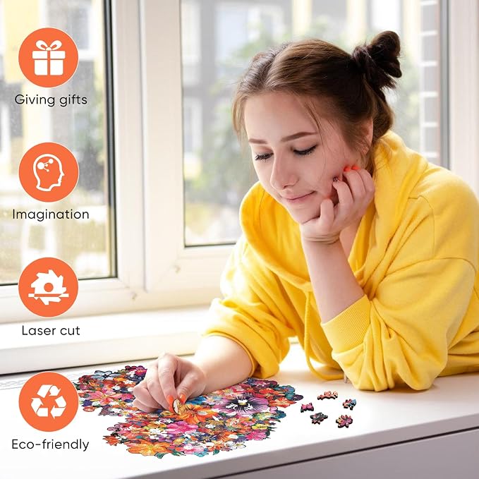 Mys Aurora Puzzles Gifts Heart Flower Wooden Puzzles for Adults, 200 Pieces Unique Shaped Jigsaw Puzzles for Mom, Fun Challenge Family Game 11.2'' x 10.8'' FSC Certified