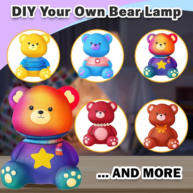 FUNZBO Paint Your Own Bear Lamp Kit - Arts and Crafts Supplies Painting Kits for Kids Teens, DIY Night Light Toy for Girls Boys Ages 3 4 5 6 7 8 9 10 11 12 Birthday Gifts