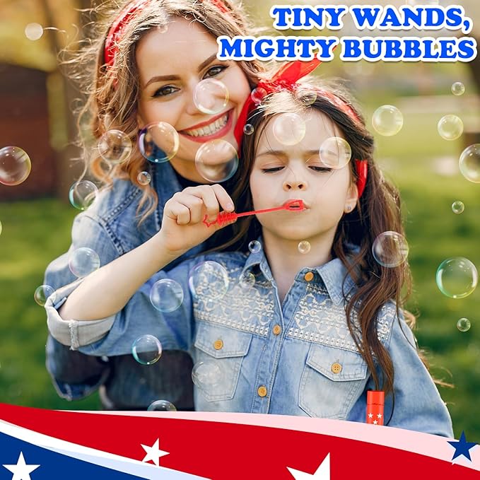 4th of July Bubbles Party Favors for Kids,20 Pack Fourth of July Red White Blue Mini Bubble Wand Toys Gifts for Toddlers,250th Anniversary Patriotic Supplies Accessories Decor Goodie Bag Stuff Trinket