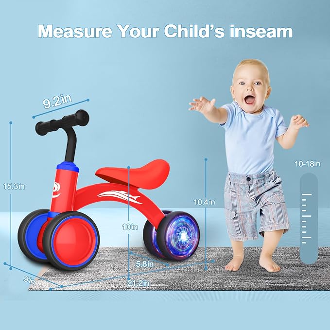 Gamfeiny Colorful Lighting Baby Balance Bike Toys for 1 Year Old Boy Girl Gifts, 10-36 Month Toddler Balance Bike, No Pedal 4 Silence Wheels & Soft Seat First Riding on Toys, 1st Birthday Gifts