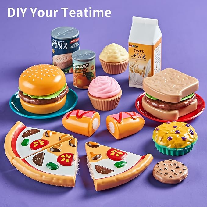 LAUGIGLE Pretend Play Food for Kids Kitchen, 78Pc Cutting Toy Food with Storage Bag