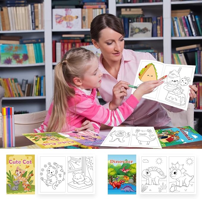 24 Mini Coloring Books Suitable for Kids Ages 2-4 and 4-8,Small Party Gifts,Bulk Birthday Gifts,Gift Bag fillers Include Dinosaurs,Mermaids,Animal,Princess(24-A)