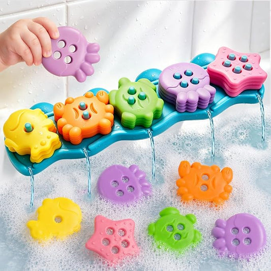 21PCS Mold Free Bath Toys,Ocean Shape Sorters Stacking Water Play Toys, Early Learning Gifts for Toddlers 1-3 2-4 3-5 Boys Girls
