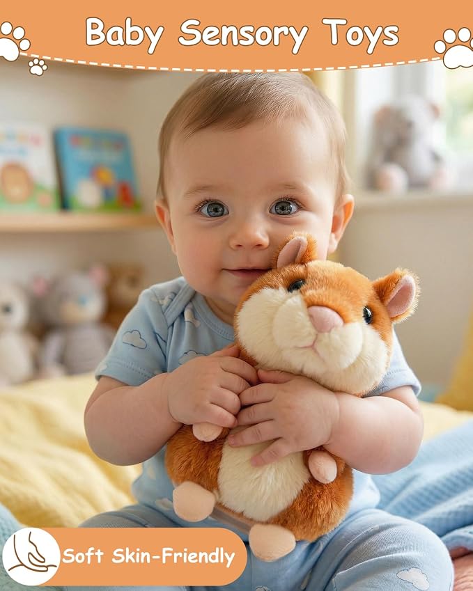 Ayeboovi Talking Hamster Repeats What You Say - Birthday Gifts for 3 4 5 6 Year Old Girls, Boys, Toddler, Kids - Stuffed Animal Toys for Learning, Interactive, Sensory, Companion - Brown