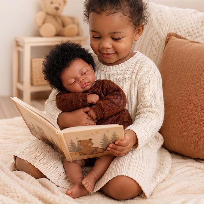 BABESIDE Black Reborn Baby Dolls, 17 Inch Realistic Black Newborn Lifelike Real Life Baby Dolls Soft Vinyl & Cloth Body with Feeding Kit Gift Box for Kids Ages 3+