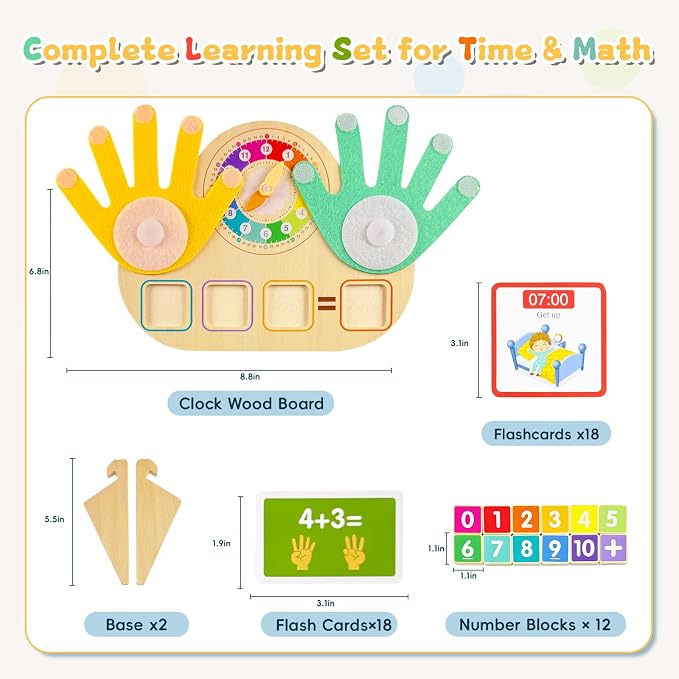 Toddler Learning Toys 3-5, Educational Games with Visual Timer for Kids 5-7, Montessori Number Counting Toys, Math Manipulatives, Preschool Kindergarten School Supplies, Birthday Gifts for 2 3 4 5 6 7