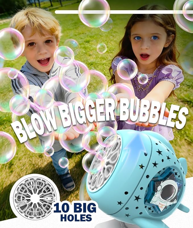 360° Rotating Bubble Machine for Kids, USB-C Rechargeable Bubble Toys with Switchable Toy Tray, Blow Bigger Bubbles, Colorful RGB Light, Outdoor Toy Gift for Toddlers 1-3, Parties, Wedding, Birthday
