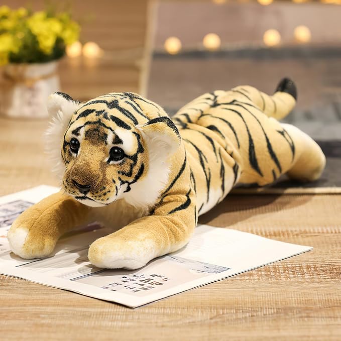 Tiger Stuffed Animals, 19" Large Stuffed Tiger Plush Toys Safari Cute Realistic Tiger Stuffy Soft Pillow Jungle Birthday Graduation Gifts for Kids Boys Girls