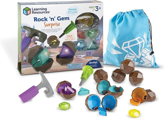 Learning Resources Rock 'n Gem Surprise - 19 Pieces, Ages 3+ Toddler Learning Toys, Sorting and Matching Toys, Early STEM for Kids