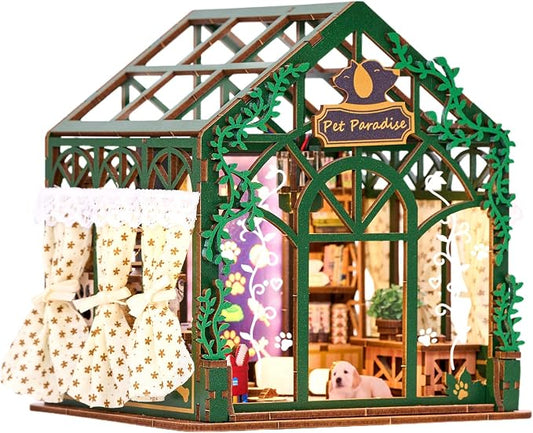 TOYQI Mini House Kit, DIY Miniature Dollhouse Book Nook Kits for Adult | 3D Wooden Puzzle Booknook with LED Light, Diorama Building Home Decor Gifts for Family Lovers