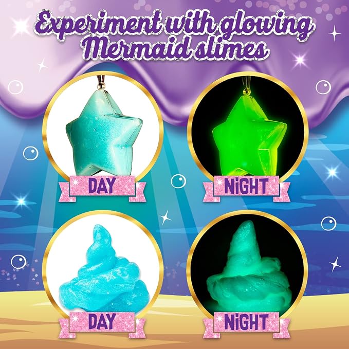 Original Stationery Mermaid Slime Kit for Girls Ages 7–12, DIY Glow-in-The-Dark Slime Set with Shimmer, Foam Beads & Glitter Add-Ins, Fun Creative Craft Activity, Birthday Gift for Kids