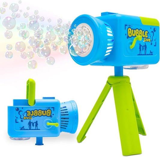 Camera Bubble Machine,Large Capacity Automatic 360° Rotation Kids Bubble Blower with Music&Lights, Rechargeable Portable Kids Bubble Toys for Indoor,Outdoor,Birthday,Patry & Wedding (Blue)
