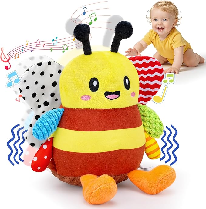 Baby Toys 12-18 Months, Musical Crawling Bouncing Dancing Bee Baby Plush Toy for 1 Year Old Baby Girls Boys, Rechargeable Interactive Baby Sensory Toddler Toys 6-12 Months, 50 Songs & Voice Recorder