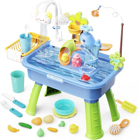 Upgraded Water Table for Toddlers 1-3 with Electric Water Pump, Sand and Water Table for Kids Ages 4-6, Play Sink with Running Water, Summer Water Toy & Sensory Table