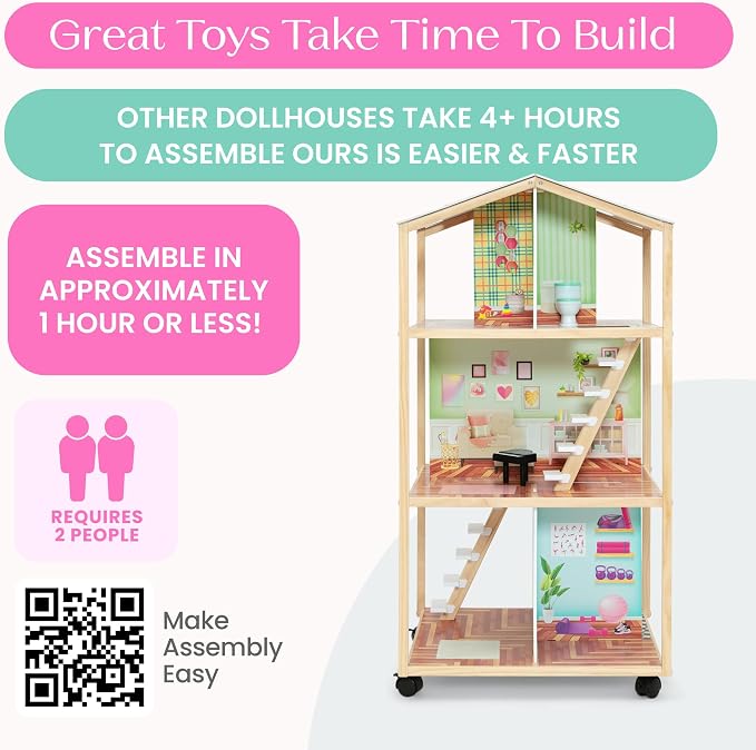 Delta Children Moveable Mansion Dollhouse - 360-Degree Play Dollhouse with Wheeled Base - Includes 16 Accessories - Fits 12-inch Dolls - Pretend Play Dream Gift for Ages 3+