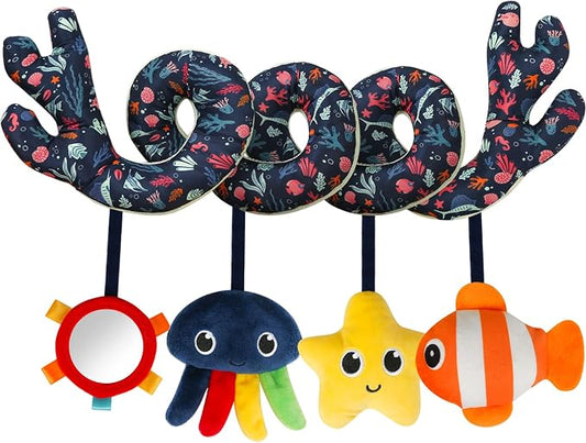 TSYAN Spiral Car Seat & Stroller Activity Toy,Car Seat Toys for Babies 0-6 Months Boy,Baby Spiral Hanging Plush Activity Toys Thank You Gifts for Newborn 0 3 6 9 12 Months Baby Boys Girls